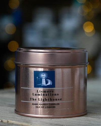 The Lighthouse 8oz rose gold tin.